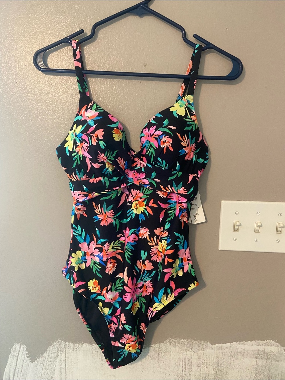 Kids Floral One-Piece Swimsuit - Black with Bright Multi Flowers